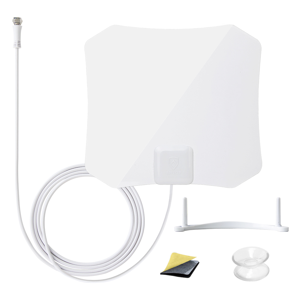 Antop AT-132 Indoor TV Antenna - 30 Mile - Super Slim 0.02" - Piano White - Table Stand - 10ft Cable - 4K UHD Ready