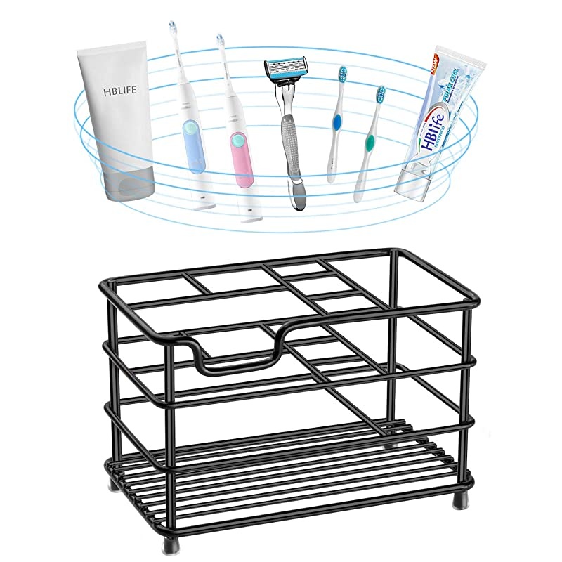 Electric Toothbrush Holder Large Stainless Steel Toothpaste Holder Bathroom Accessories Organizer Black