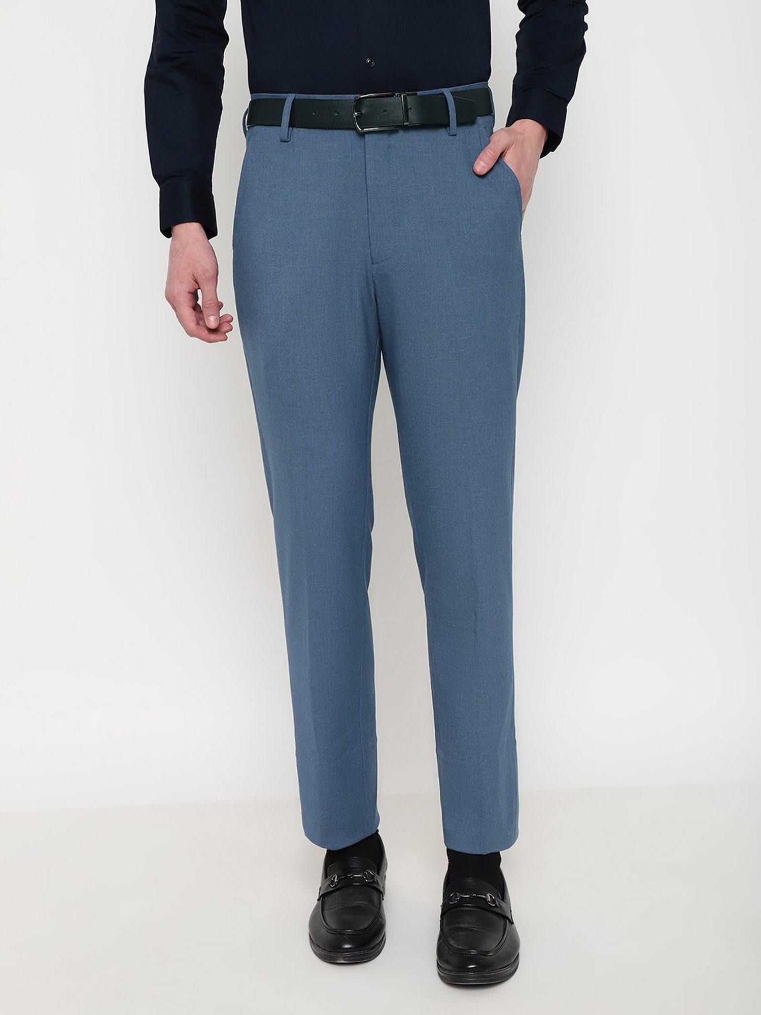 SUBTRACT Steel Blue Slim Fit Flat Front Trousers