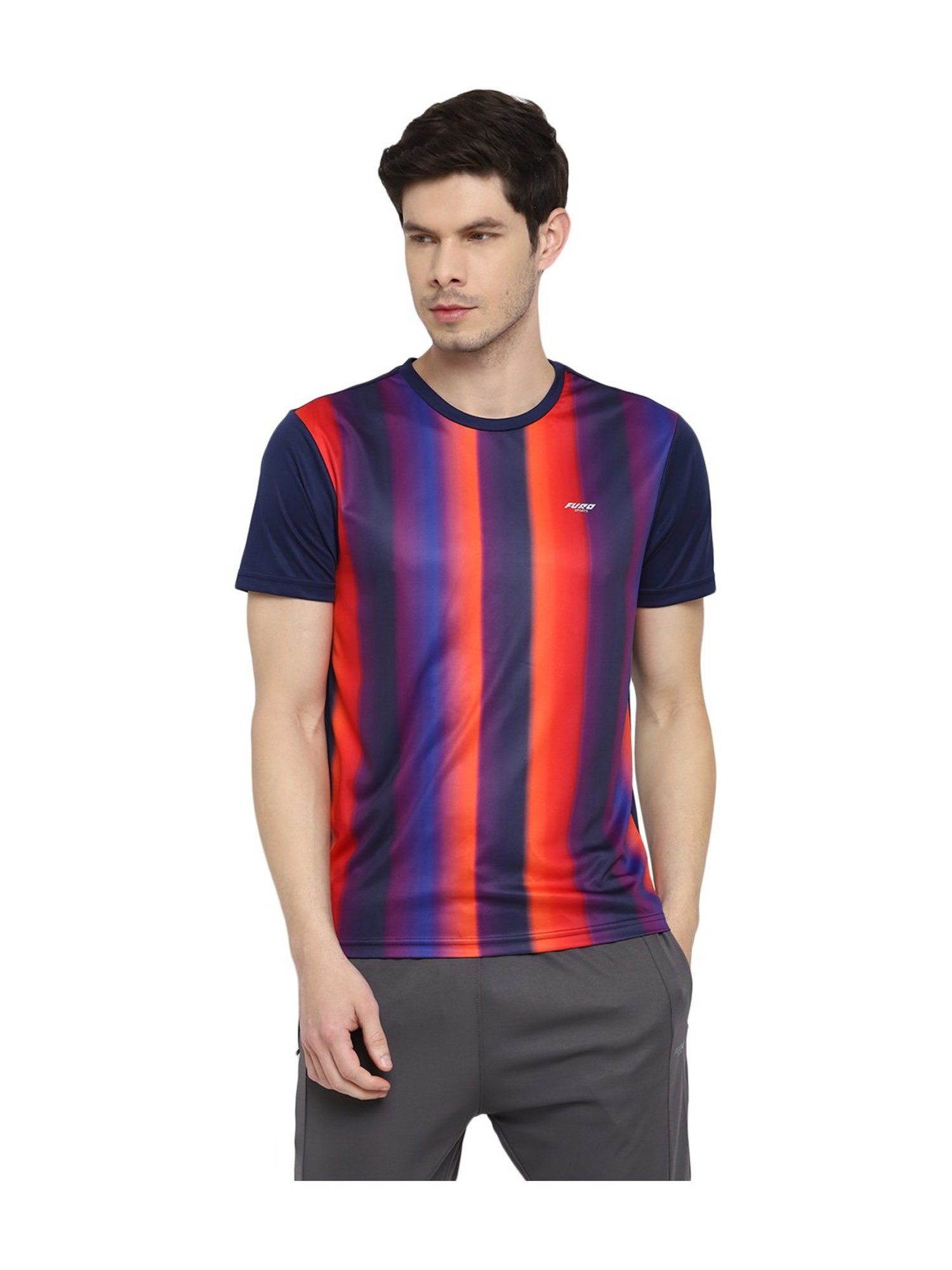 Furo by Red Chief Blue Round Neck Striped T-Shirt