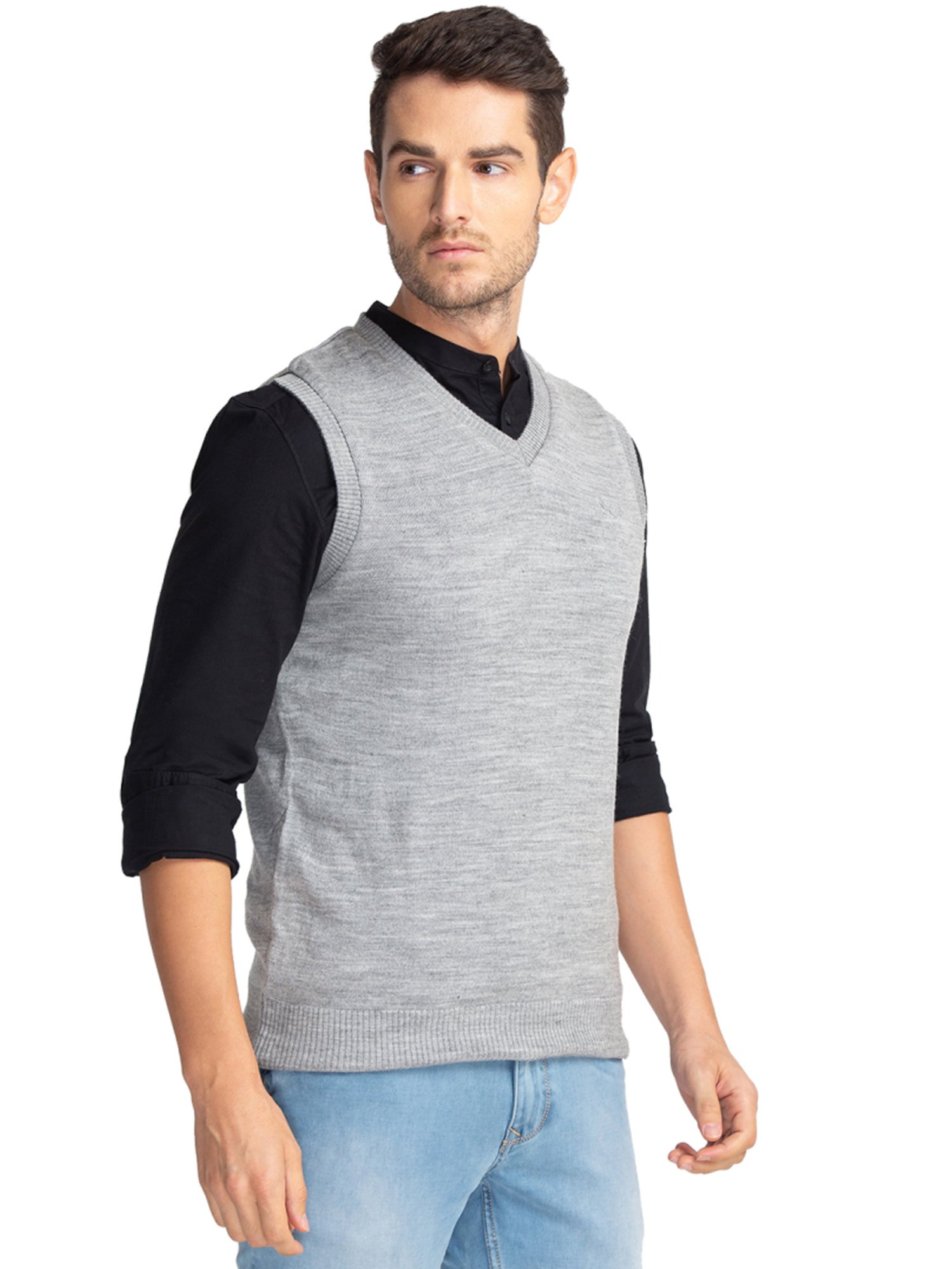 Parx Grey Regular Fit Sweaters