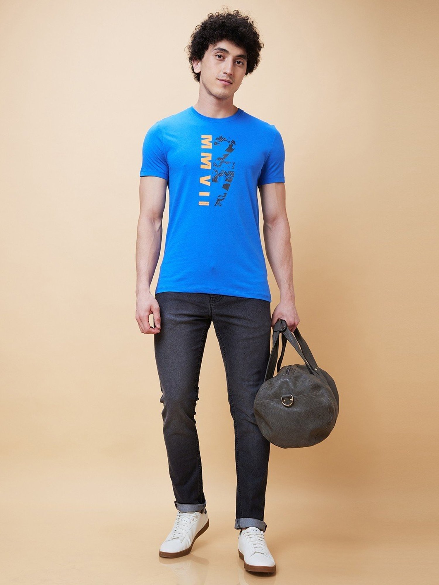 Being Human Blue Regular Fit Printed T-Shirt