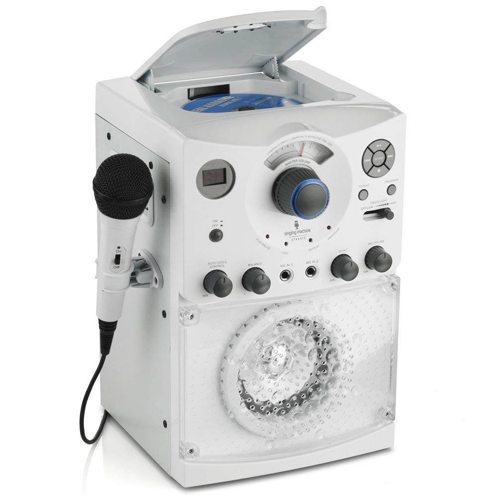 Singing Machine Top Loading CD-G Karaoke System w/ Sound & Disco Lights, White