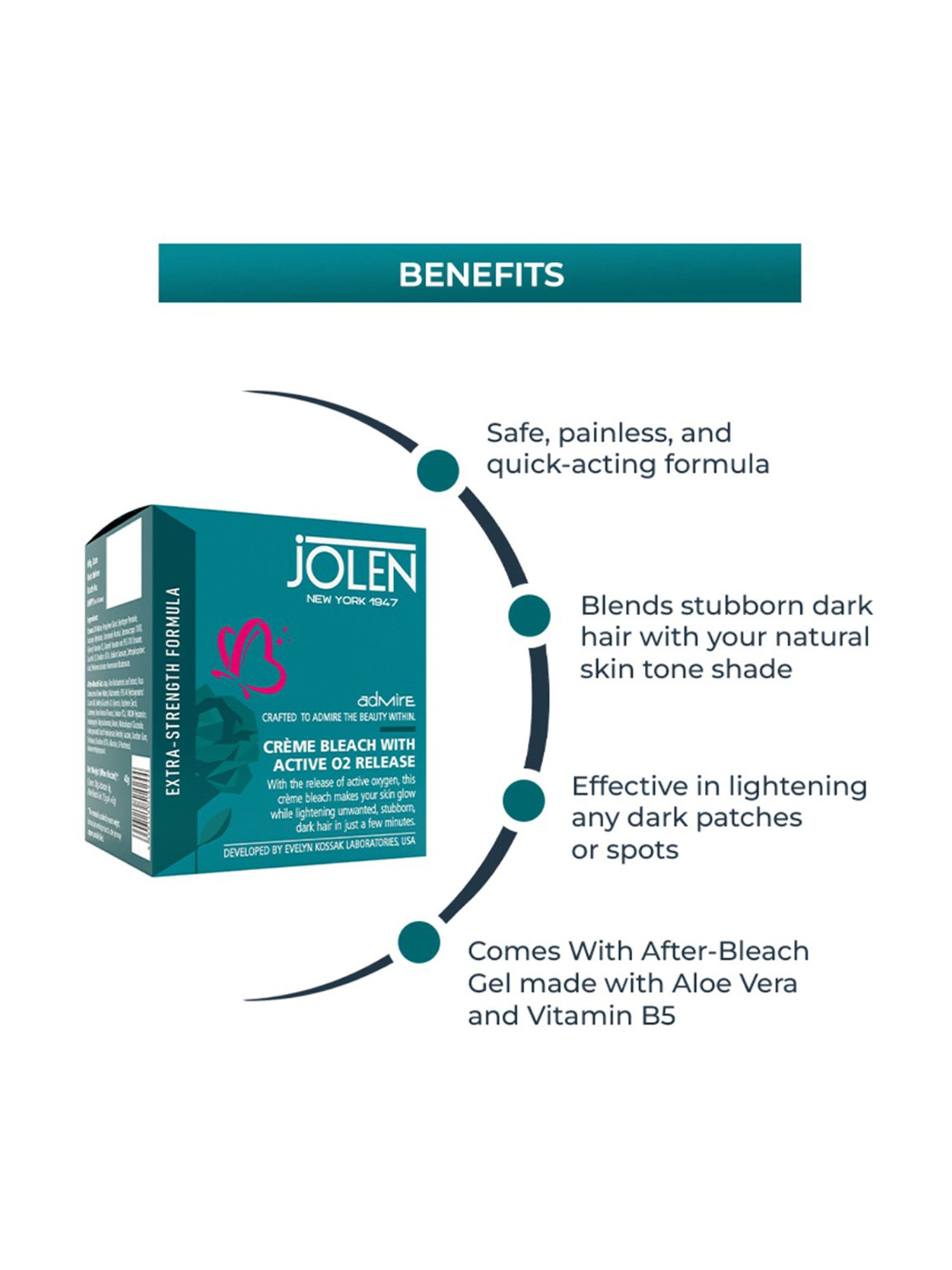 Jolen New York Creme Bleach with Active O2 Release - 247 gm