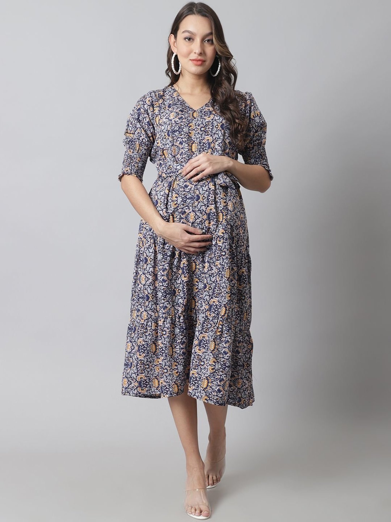 Moms Maternity Navy Printed Dress