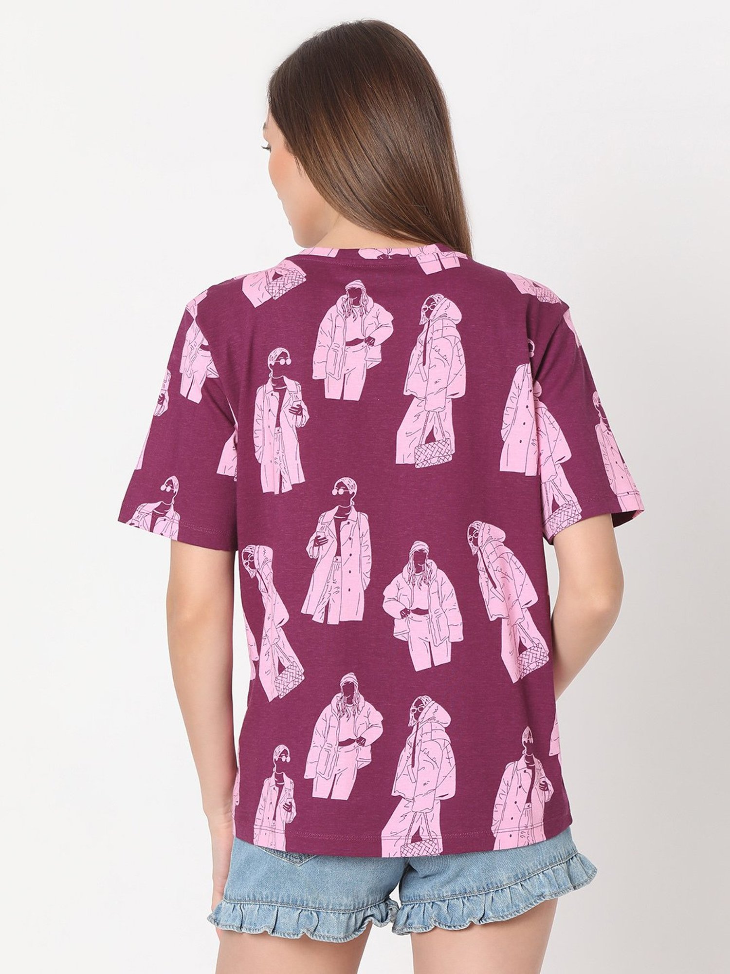 Vero Moda Purple Cotton Printed T-Shirt
