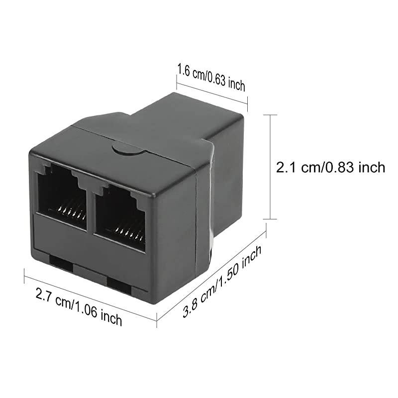 RJ12 6P6C 1 Female to 2 Female Telephone Line Splitters  Telephone Landline Cable Connector and SeparatorBlack2 Pack