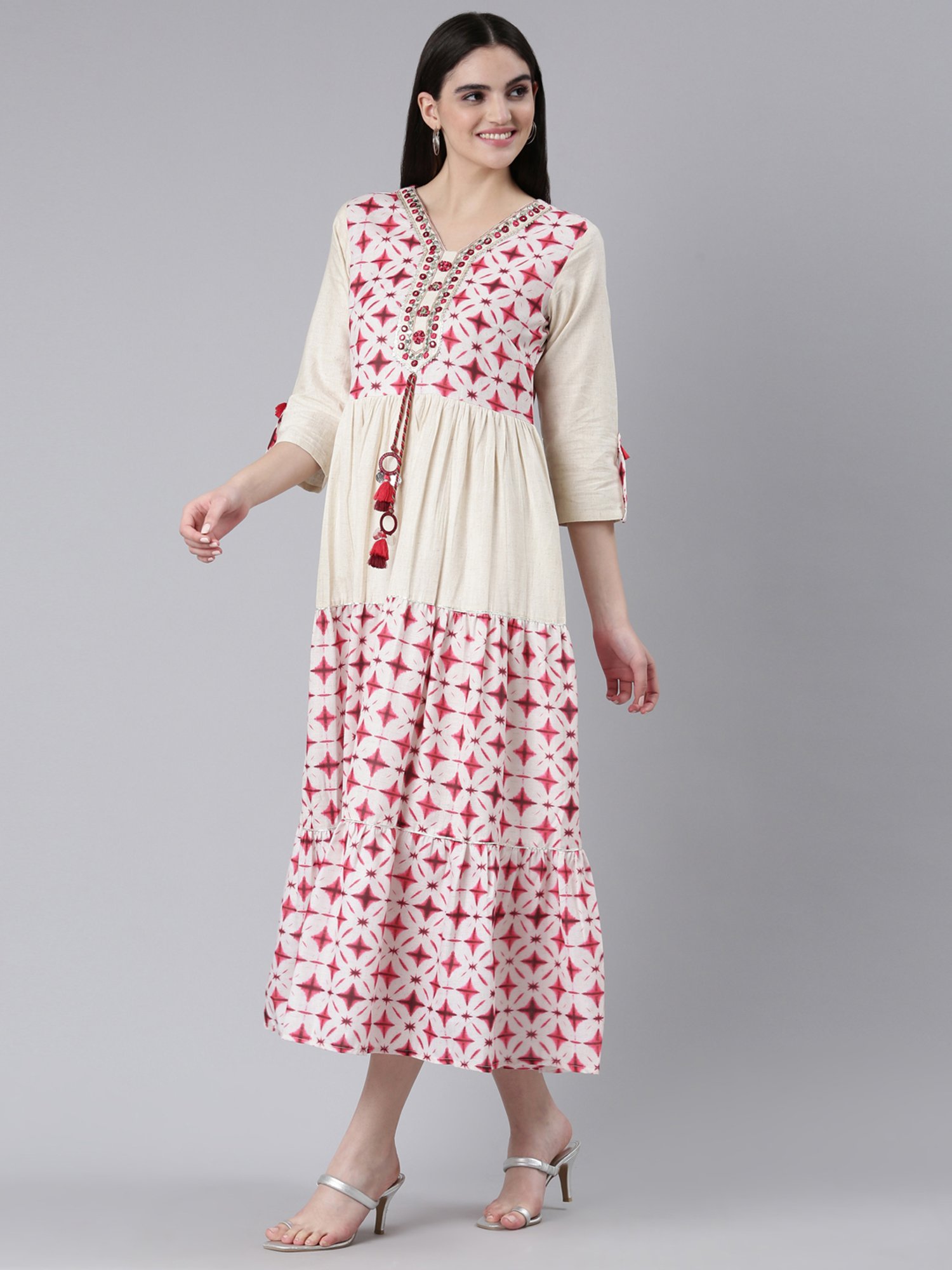 Saffron Threads Red Ethnic Dresses