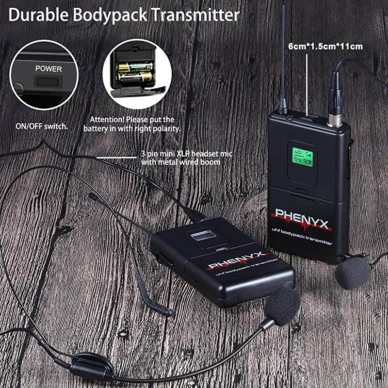 Wireless Microphone System,  4-Channel UHF Cordless Mic Set with Handheld/Lapel/Headset/Bodypack, Rugged Metal Build, Fixed Frequency, Long Range, Ideal for Church,Karaoke,Events(PTU-5000B)