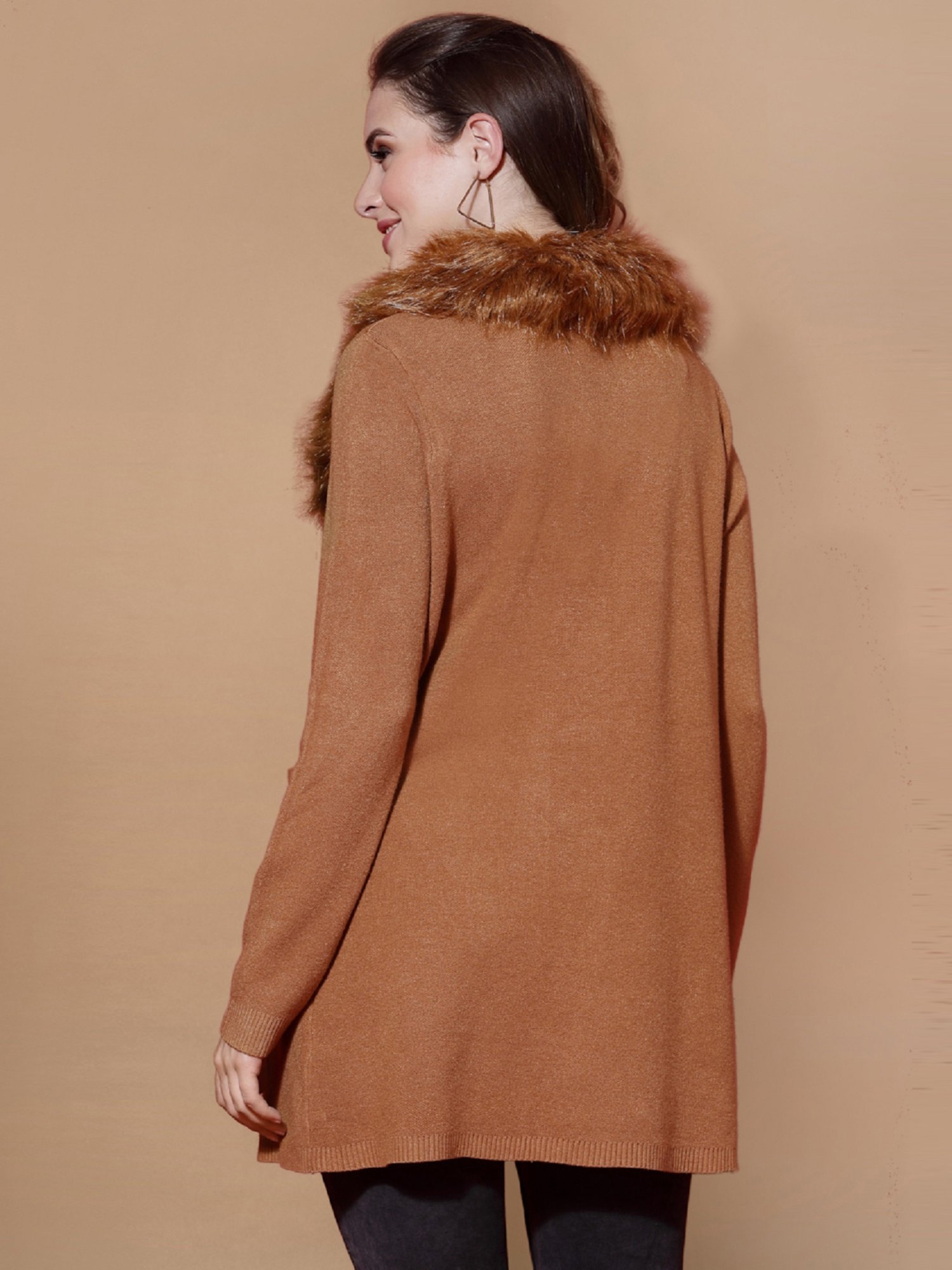 Mafadeny Brown Shawl Neck Shrug