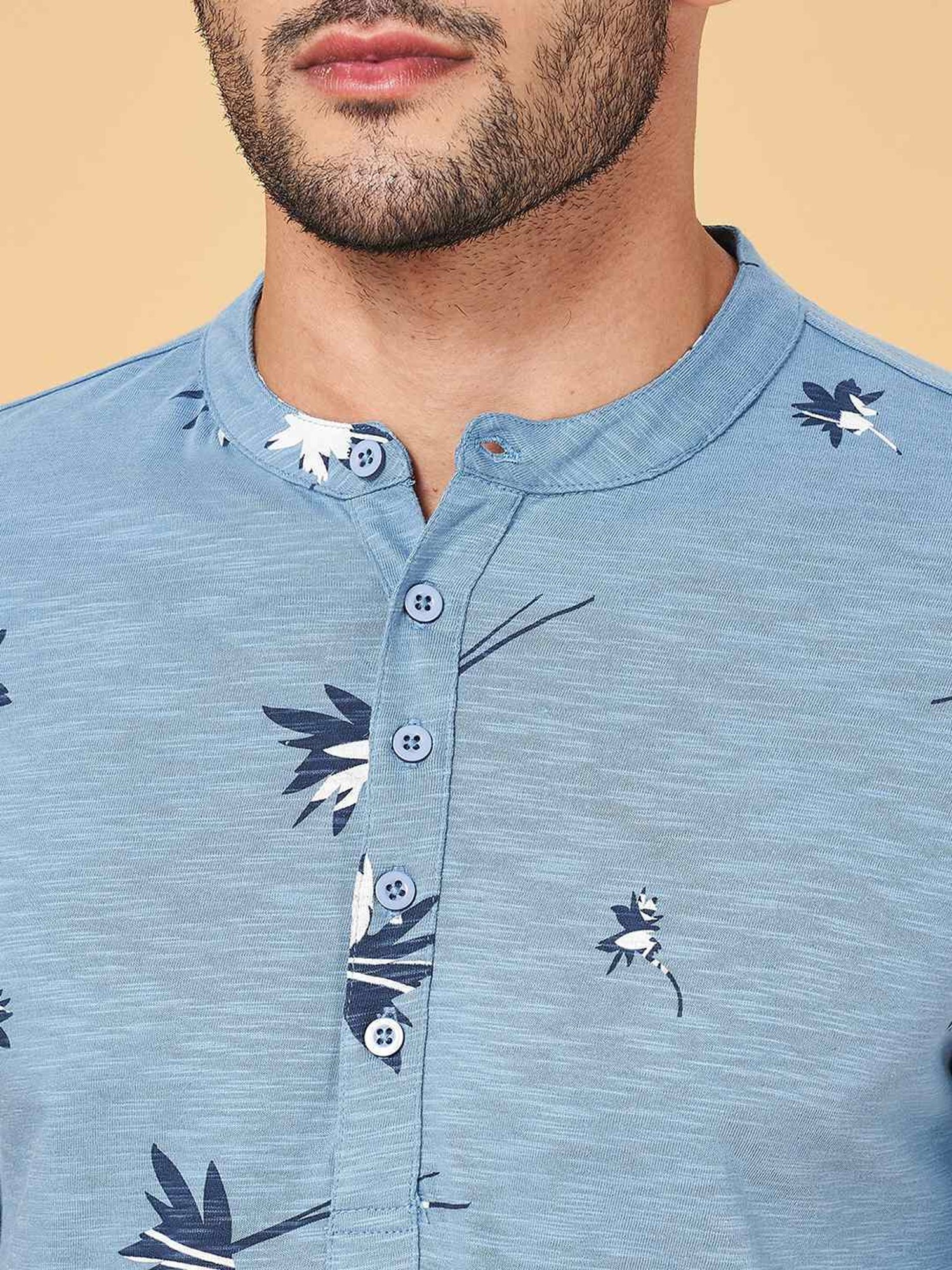 Urban Ranger by Pantaloons Blue Cotton Slim Fit Printed T-Shirt