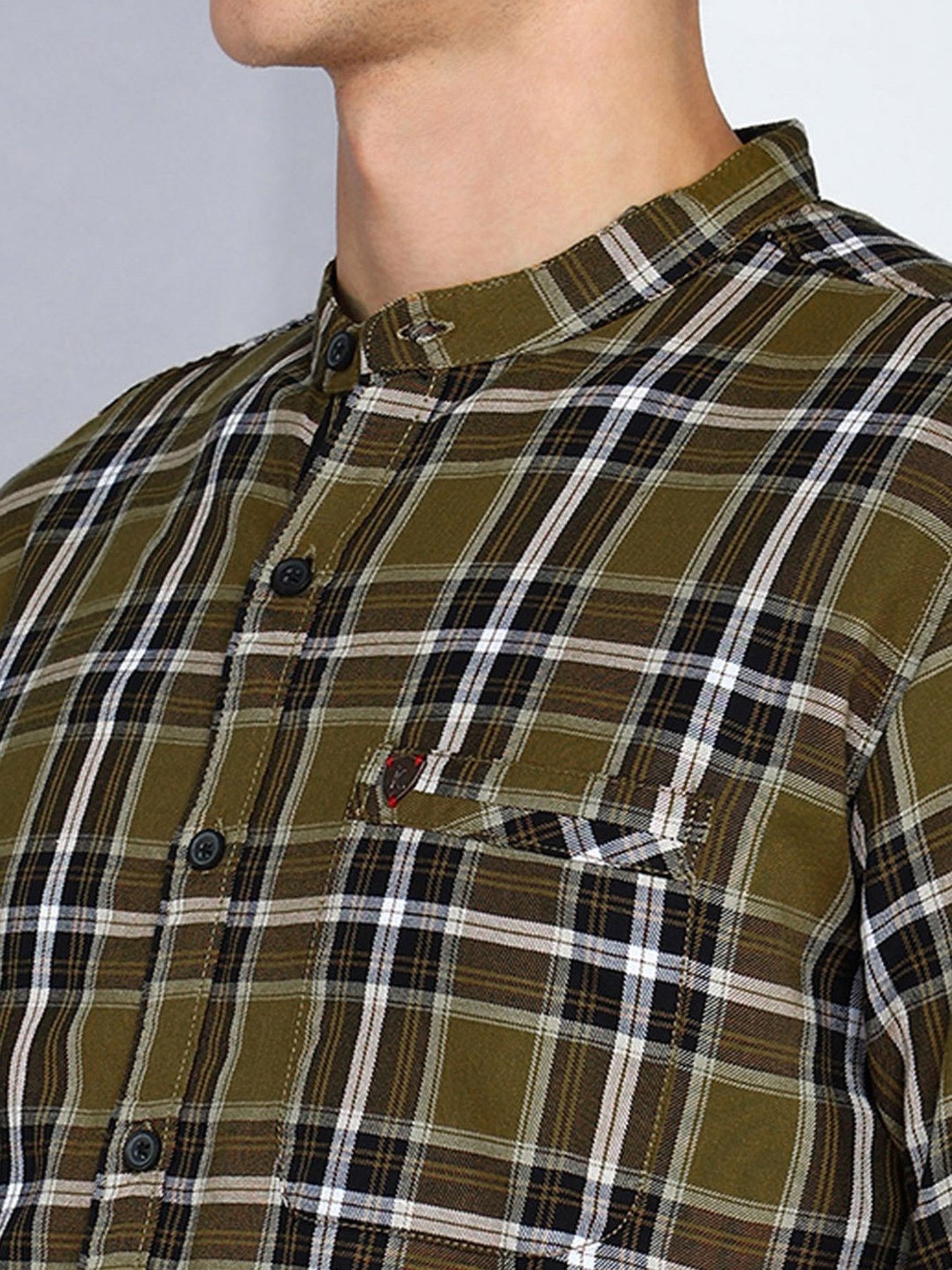 Kuons Avenue Black & Khaki Slim Fit Check Shirt