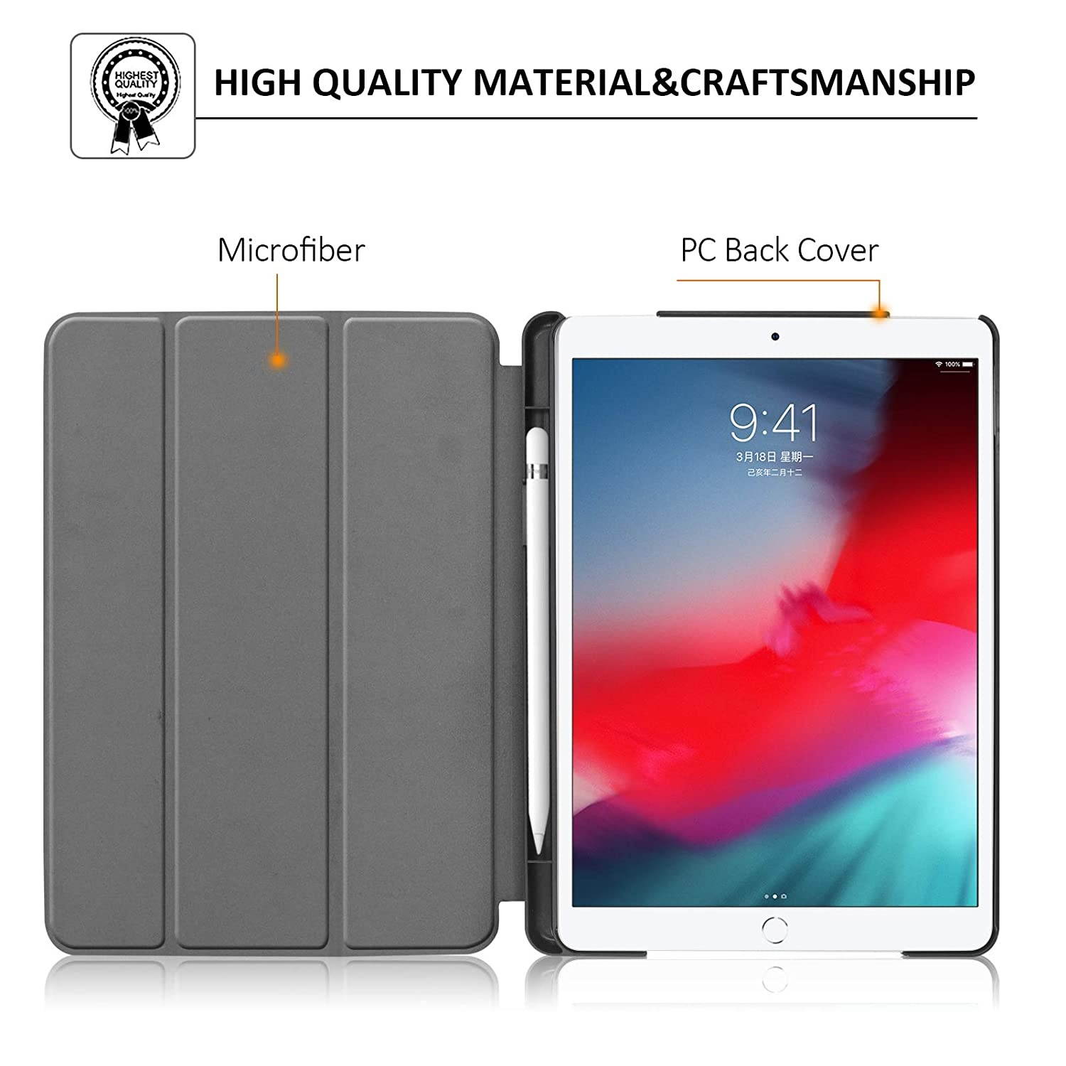 Dteck New iPad 10.2 Case 2019, iPad 7th Generation Case with Pencil Holder - [Strong Protection] Ultra Slim Shockproof Hard Back Trifold Stand Smart Cover, Auto Sleep/Wake, Rose