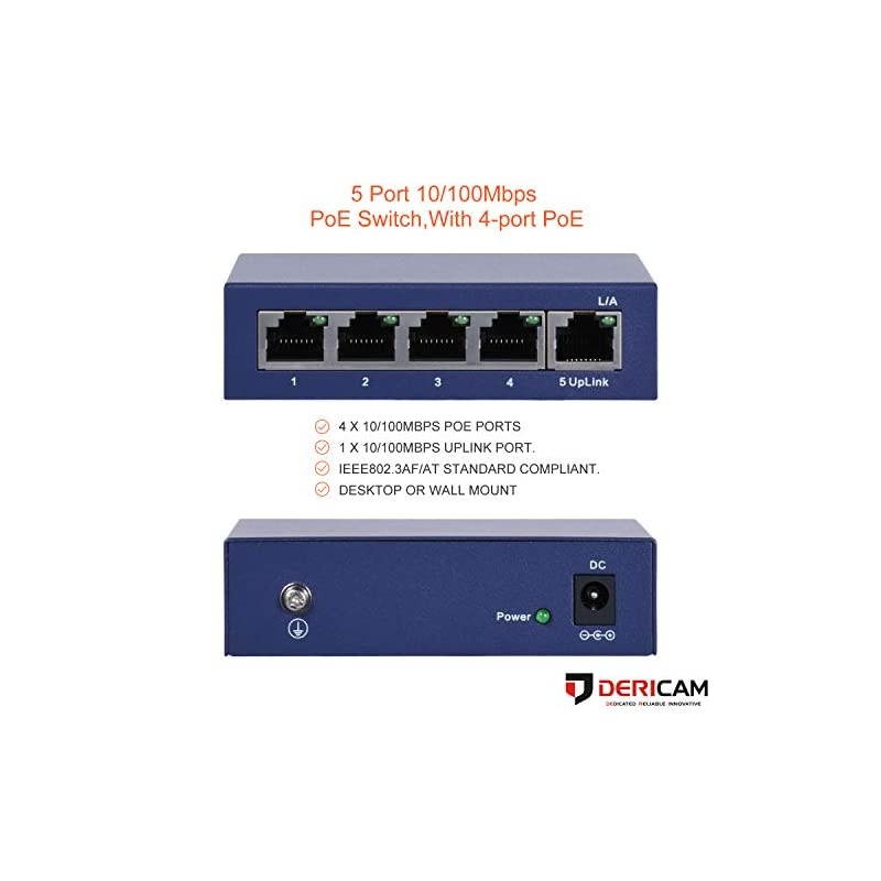 5-Port PoE Switch 10/100Mbps IEEE 802.3af Compliant, Ethernet Network Switch, Plug-and-Play, for Traffic Optimization