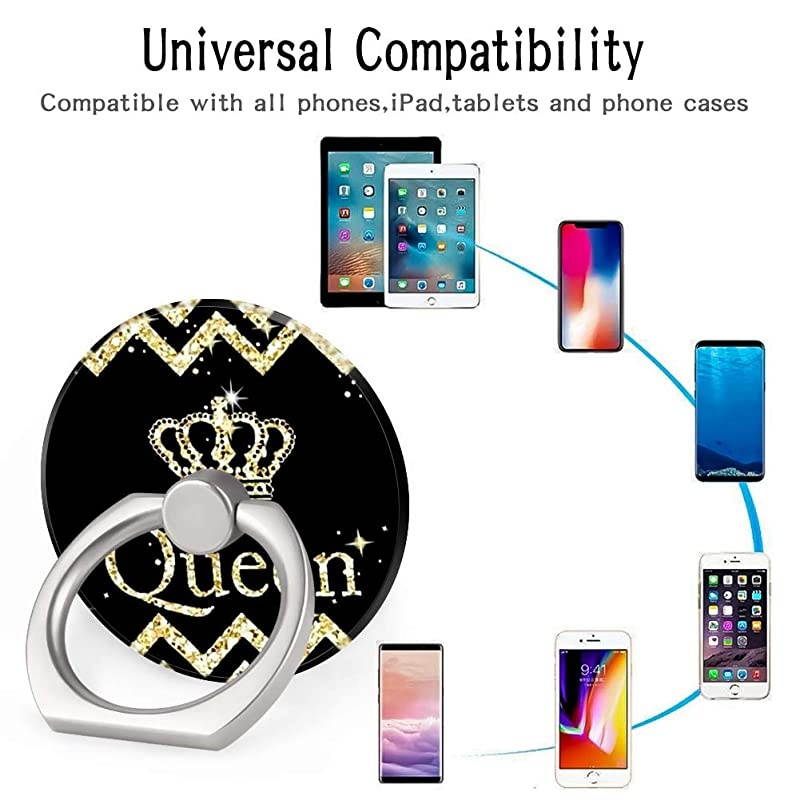 Phone Ring Holder 360 Rotation Finger Stand Grip Kickstand for Smartphones and Tablets (Gold Queen)