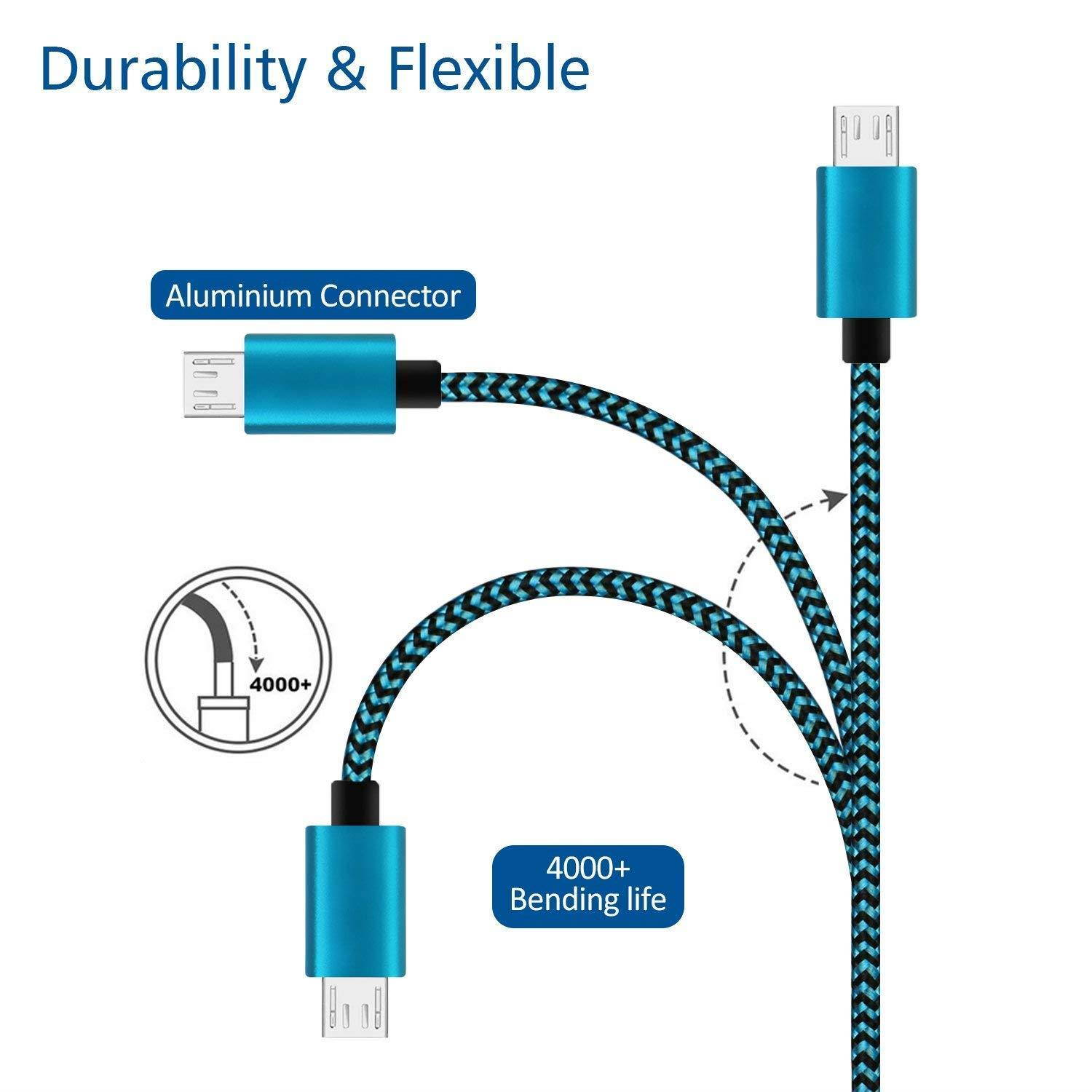 Android Charging Cable 10FT,(3Pack)High Speed Micro USB Charger Cord,Micro 2.0 A Male to B Charging Wire,Durable Long Braided Data Sync Cable for Samsung Phone/Galaxy Tablet/LG/Honor/Windows/PS4- Blue