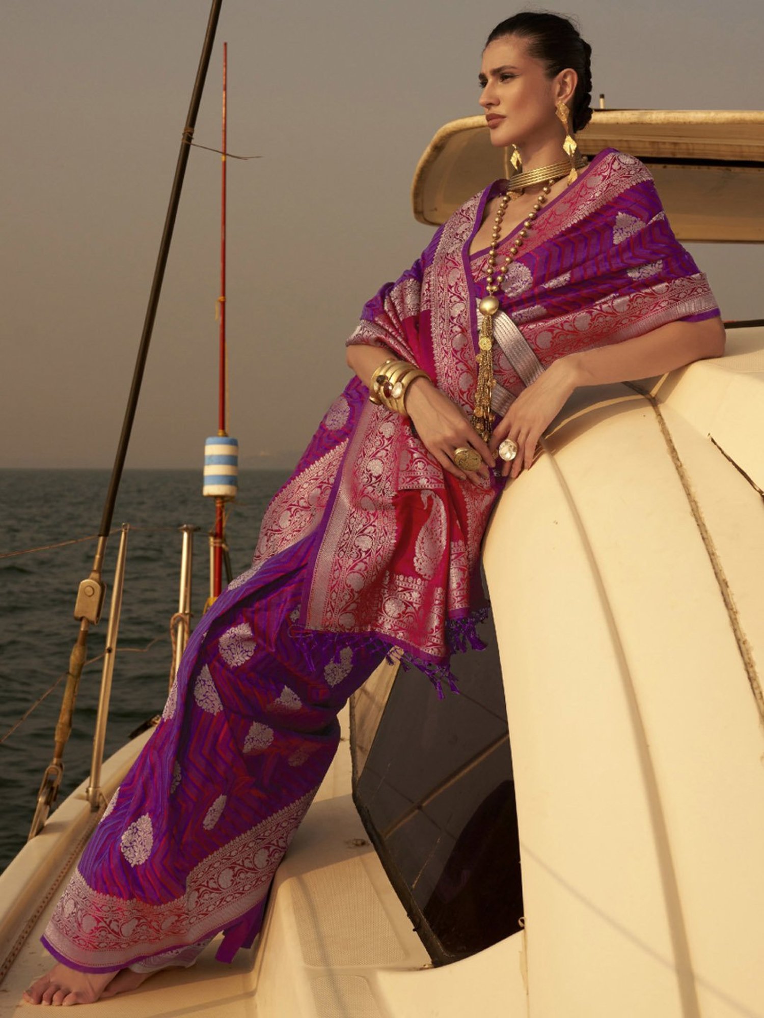 Elora Violet Woven Saree With Unstitched Blouse