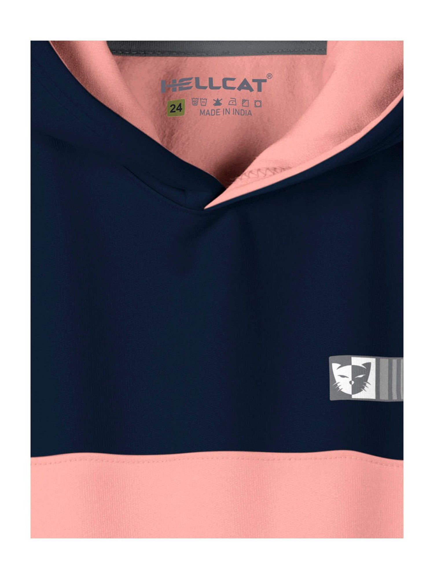 HELLCAT Kids Peach & Navy Color Block Full Sleeves Sweatshirt