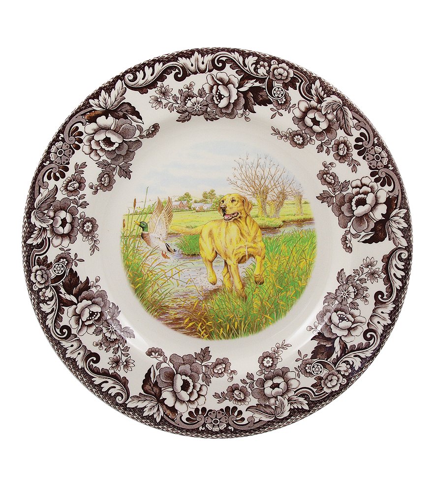 Spode Festive Fall Collection Woodland Hunting Dogs Yellow Labrador Retriever Dinner Plate