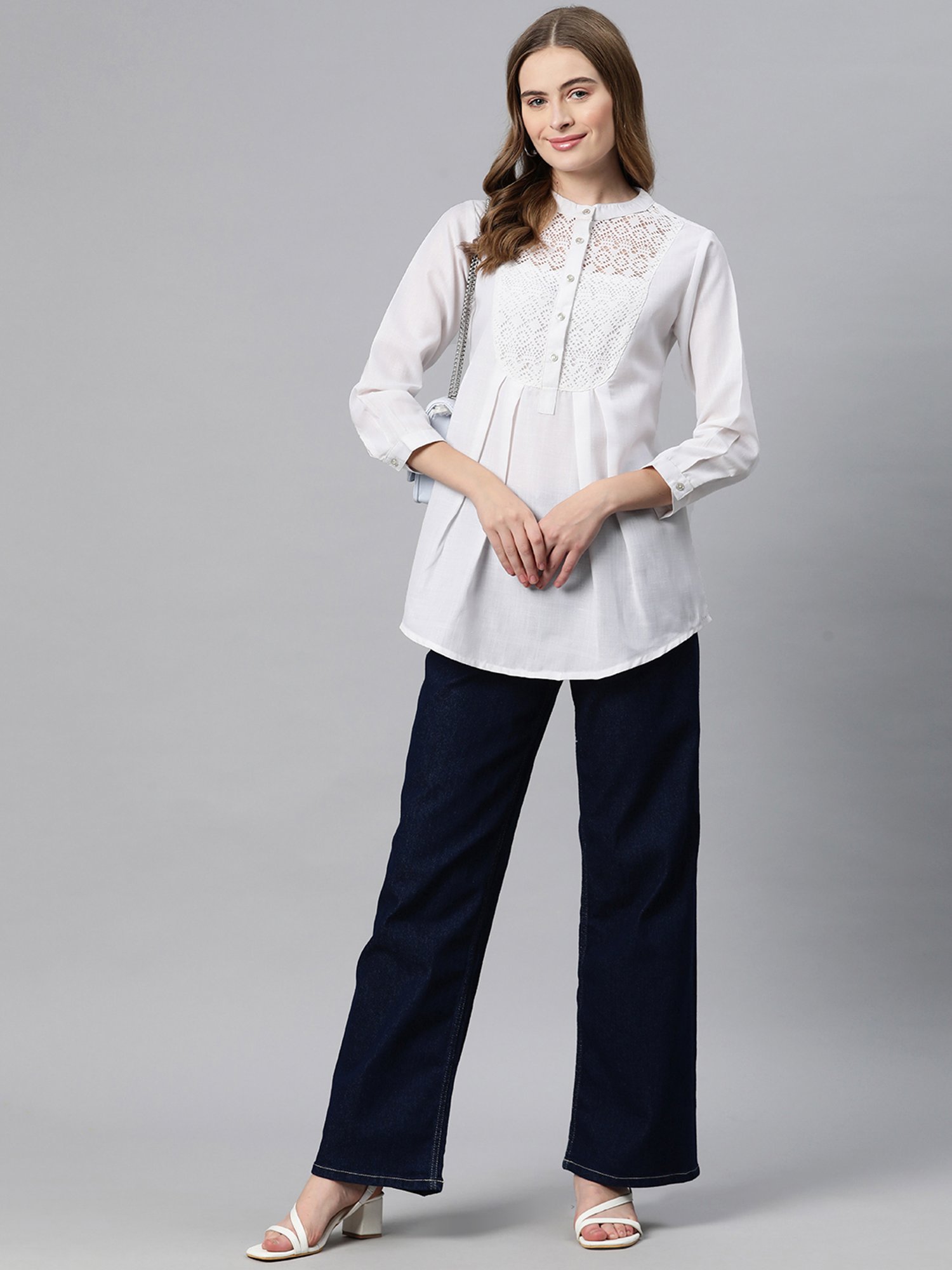 Cottinfab White Self Design Top