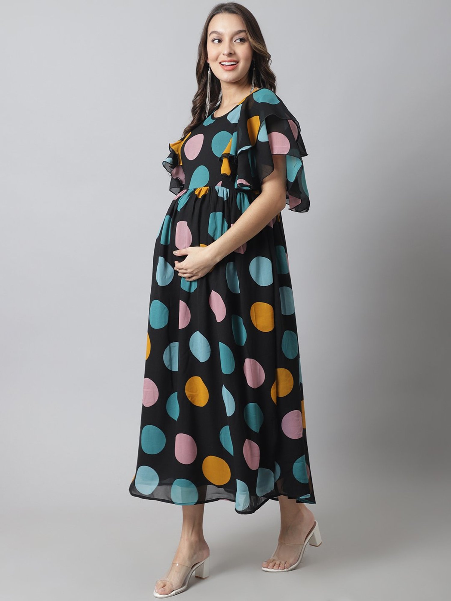 Moms Maternity Black Polka Dots Dress