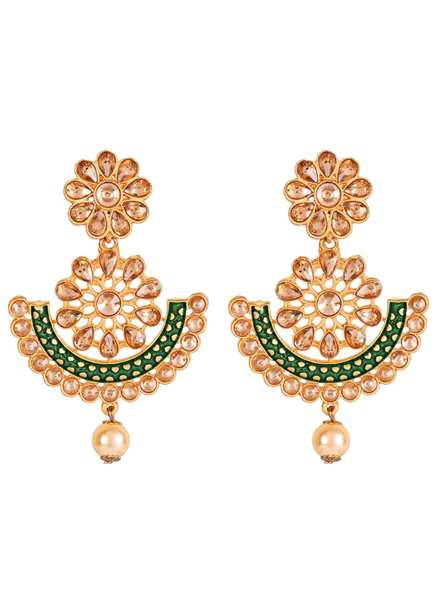 Aatmana Gold- Plated Meenakari Green Chand Bali Earrings for Women