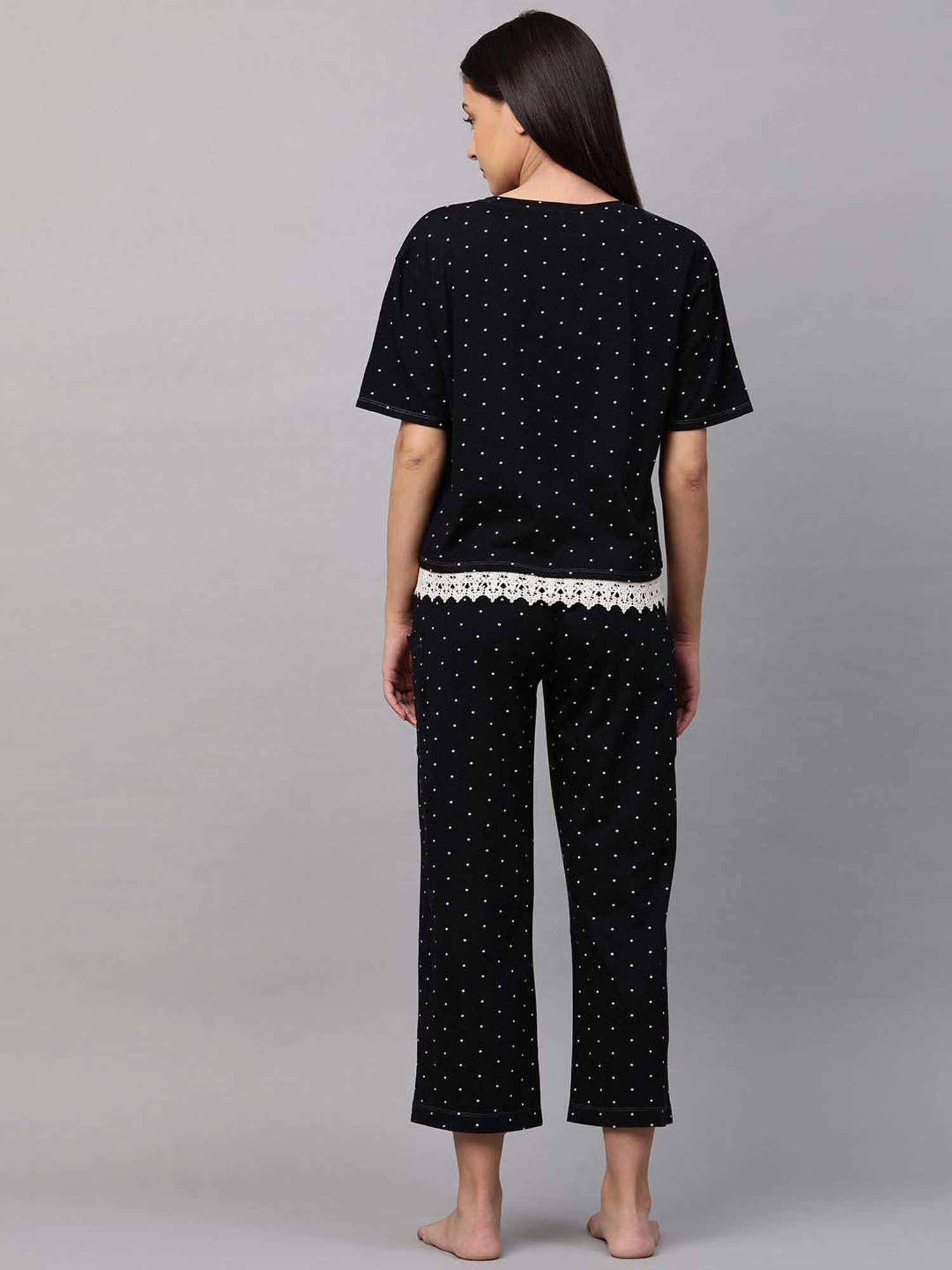 Chemistry Black Cotton Printed T-Shirts Pyjama Set