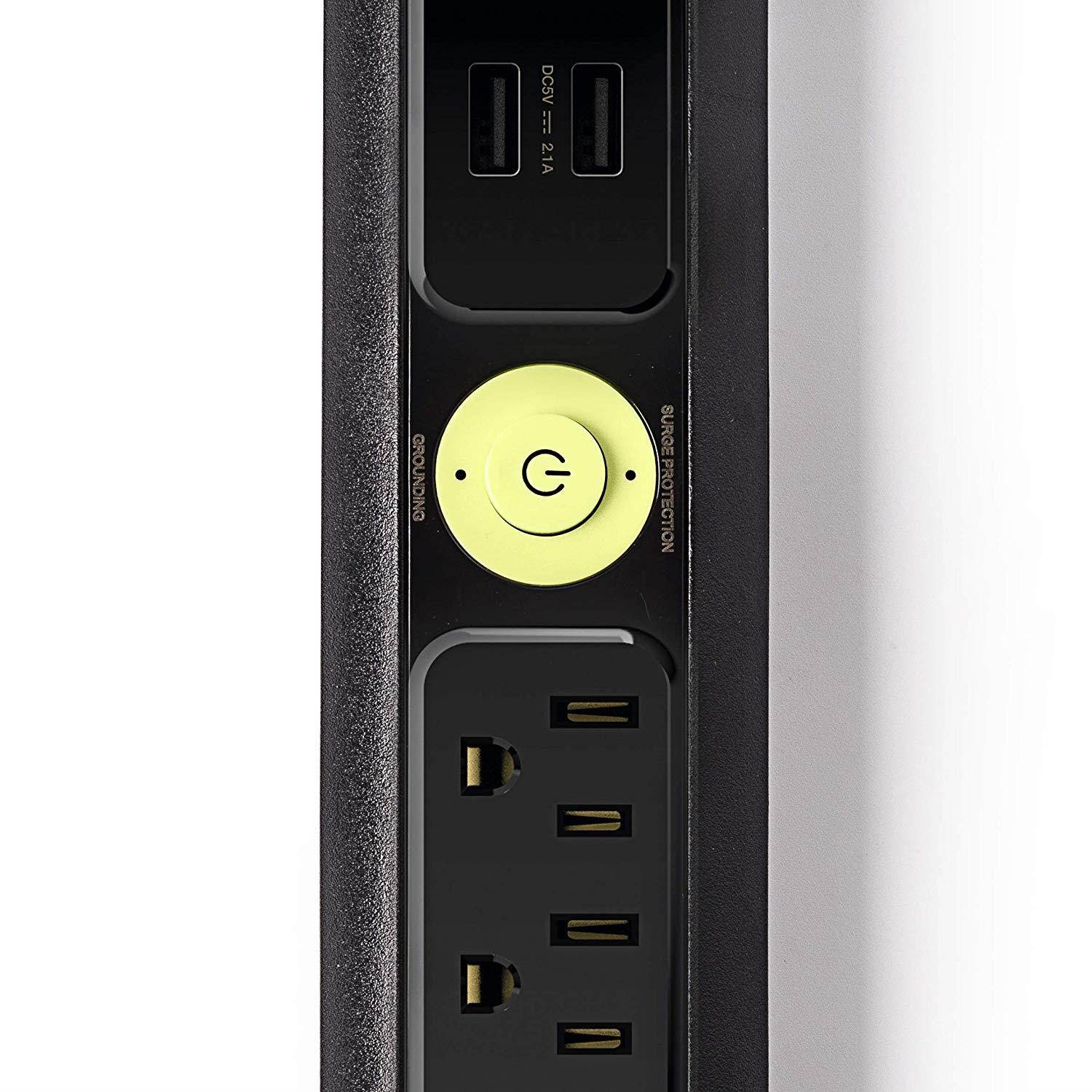 Easylife Tech 4 Outlet Power Strip Dual USB Port Surge Protector with 6 ft Power Cord 1200 J &ndash; Black