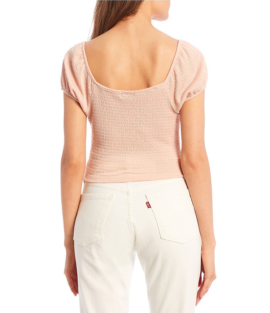 Originality Ribbed Cap-Sleeve Cinched Front Top