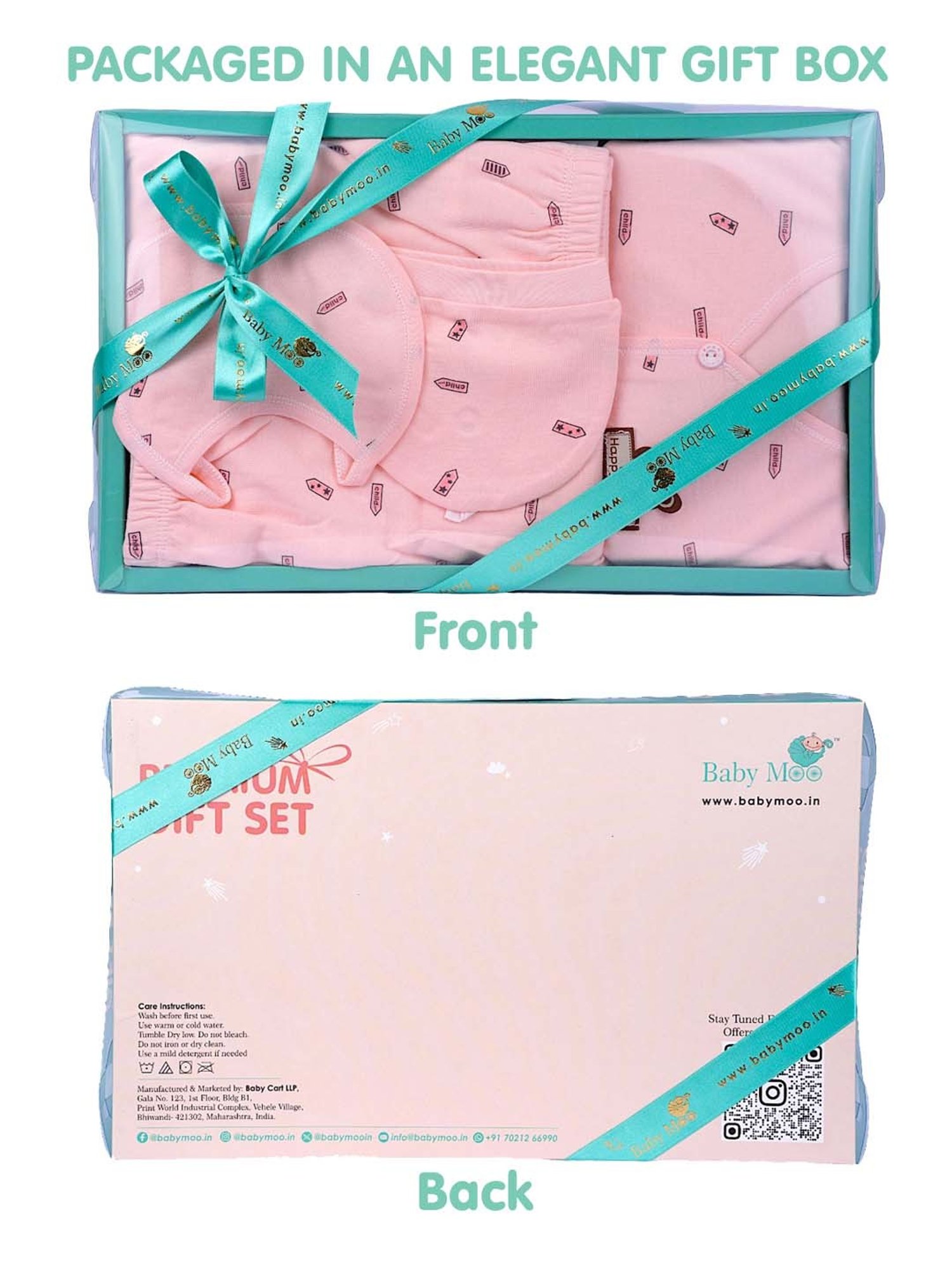 Baby Moo Kids Peach Printed Full Sleeves T-Shirt Set