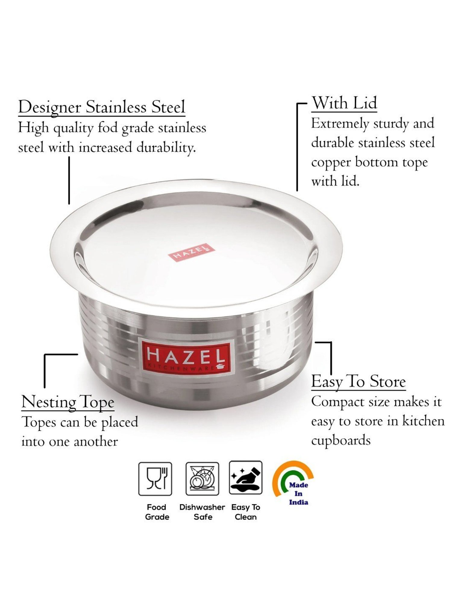 HAZEL Silver Stainless Steel 18.2 cm Non-Induction Boiling Tope(1.5 L)