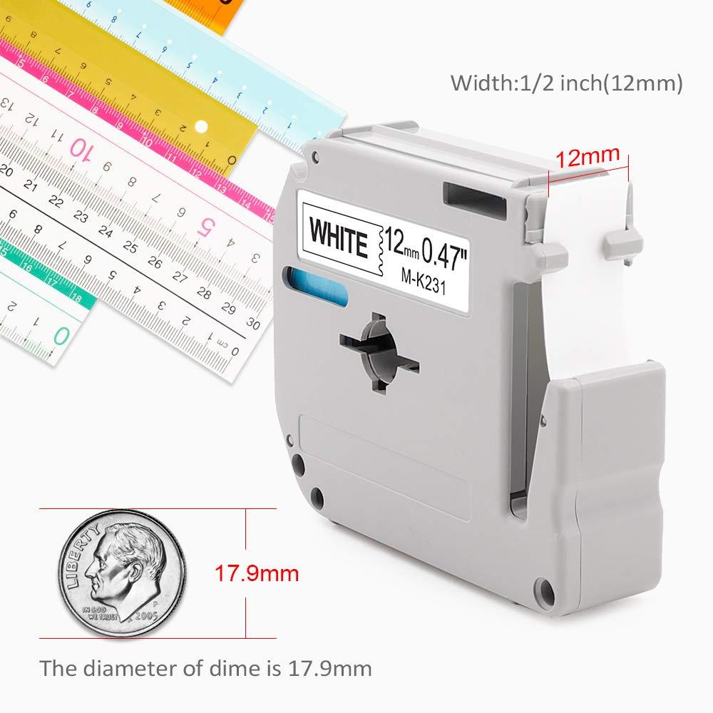 Compatible P-touch M Tape 12mm Compatible Brother M131 M231 M431 M531 M631 M731 Label Tapes Work for Label Maker PT-45 PT-70BM PT-70 PT-M95 PT-65 PT-85, 6-Pack