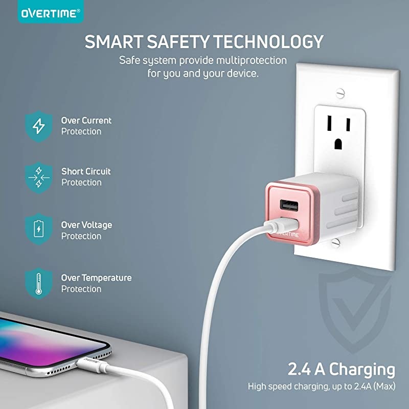 iPhone Charger Set  Apple MFi Certified Lightning Cable with Dual USB Wall Adapter 24 AMP Compatible wiPhone 11 Pro Max XS XR X 8 7 6S 6 Plus SE AirPods iPad Rose GoldWhite 6ft