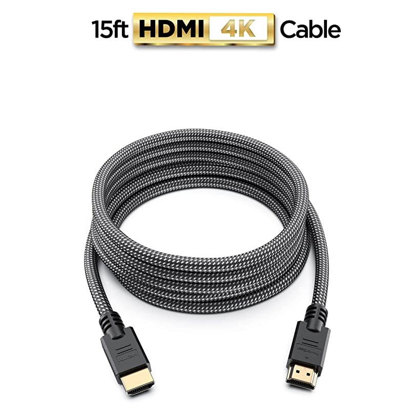 4K HDMI Cable 15 ft | Braided Nylon amp Gold Connectors