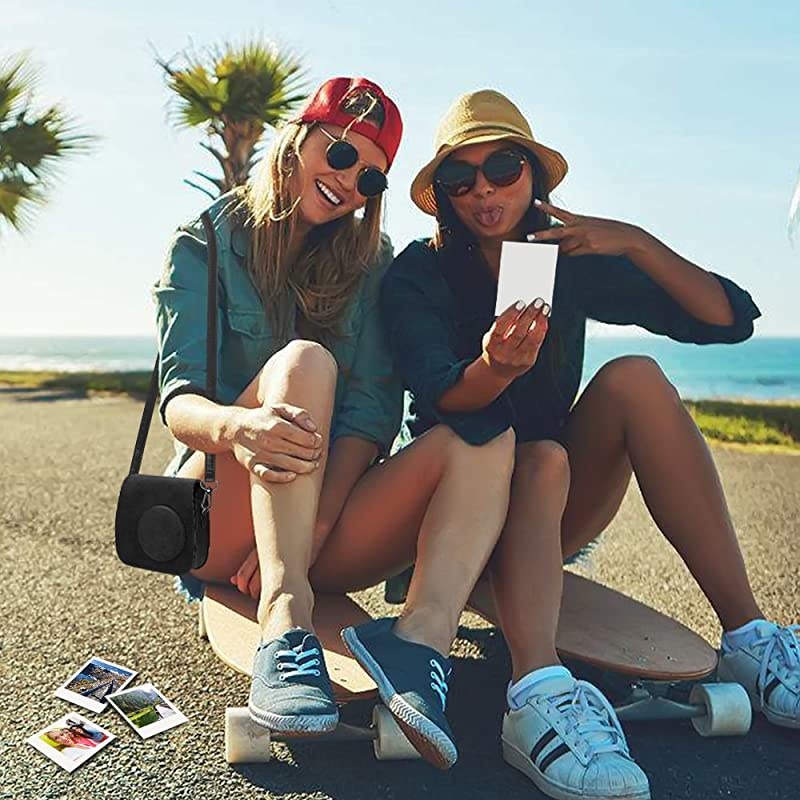 Protective Case Compatible with Polaroid PIC300 Fujifilm Instax Mini 7s Instant Film Camera Premium Vegan Leather Bag Cover with Removable Strap Vintage Black