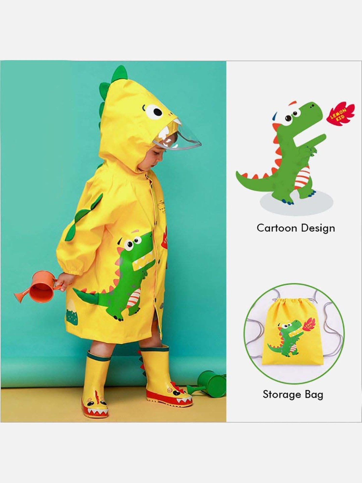 Little Surprise Box Kids Yellow & Green Printed Full Sleeves Raincoat