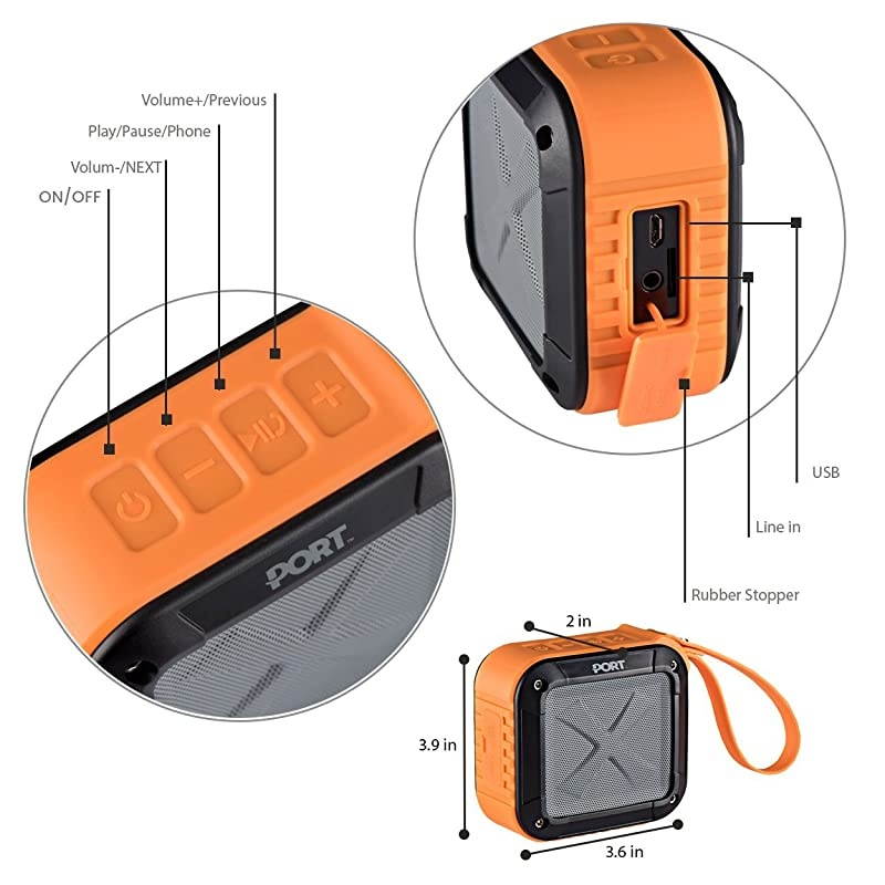 Waterproof, able Bluetooth 4.0 Speaker by  | Rechargable, Wireless, Powerful 5W Audio Driver, Compatible with All Bluetooth Devices | Marine Speaker System for iPhone, Android, iPod, (Orange)