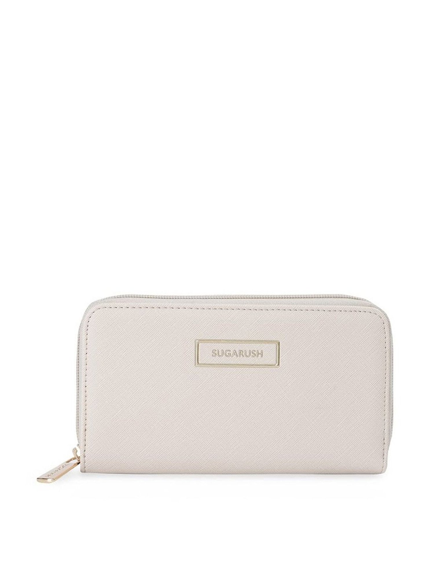 Sugarush Esther Beige PU Solid Zip Around Wallet
