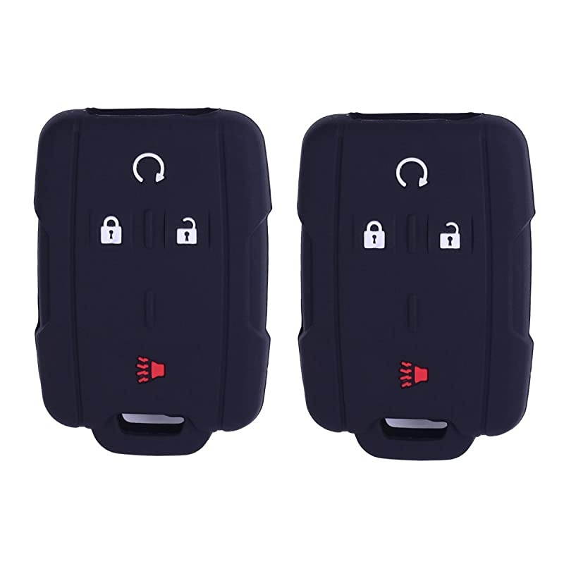 2Pcs  Sillicone key fob Skin key Cover Remote Case Protector Shell for Chevrolet Silverado Colorado GMC Sierra Yukon Cadillac smart Remote black