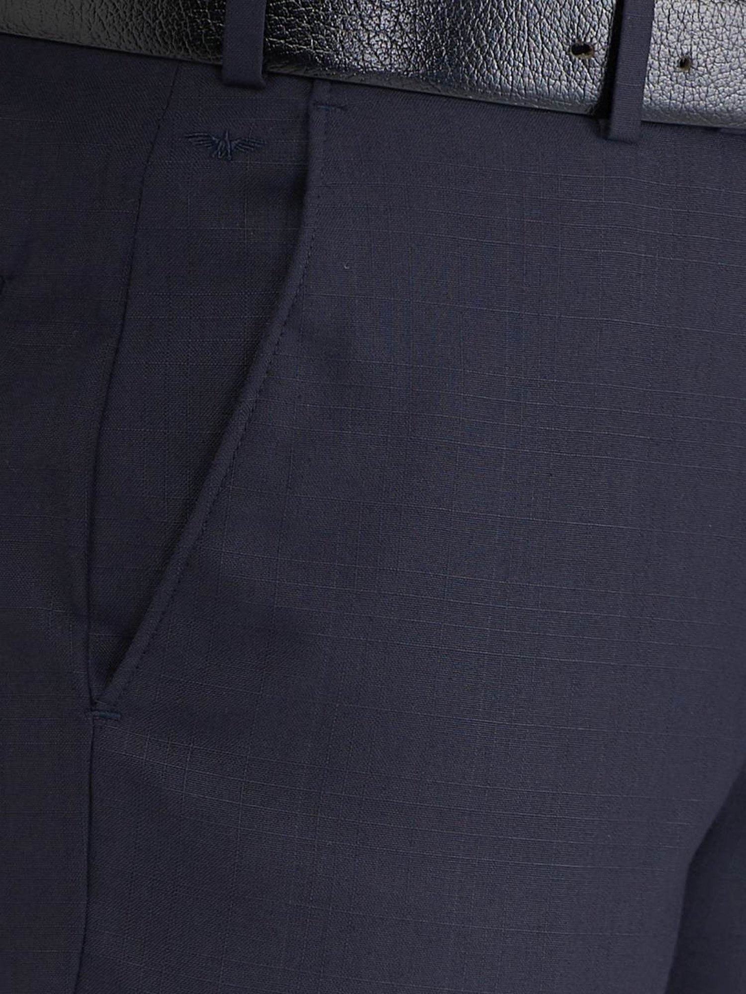 Park Avenue Blue Regular Fit Self Pattern Trousers