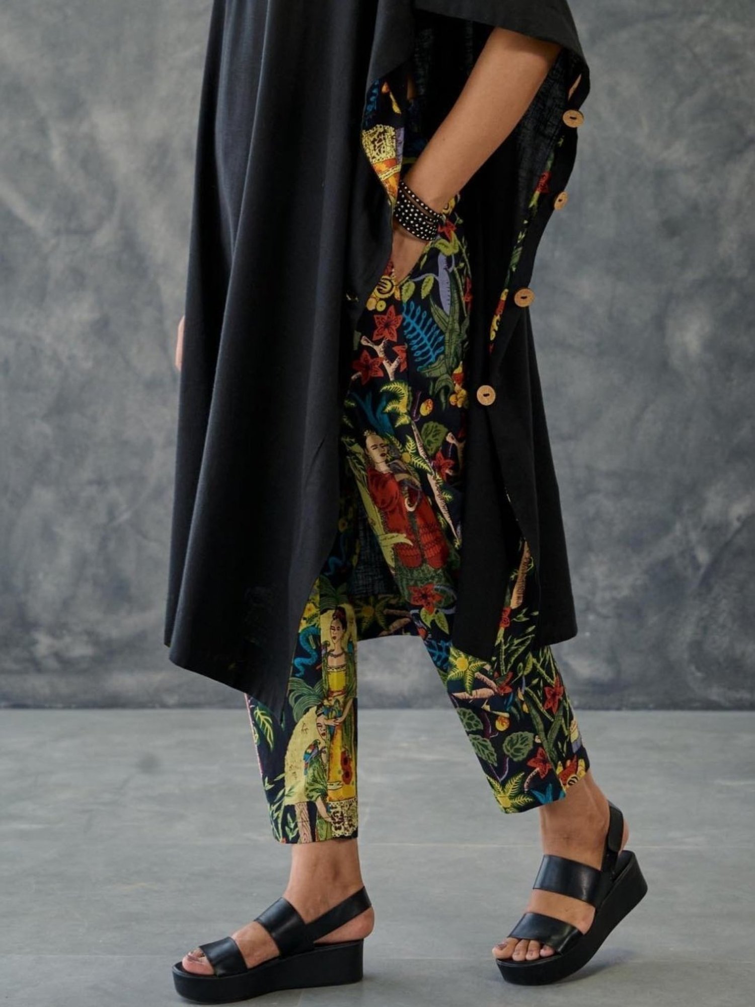 Gulaal Black & Pink Cotton Beach Kaftaan with Straight Fit Pant