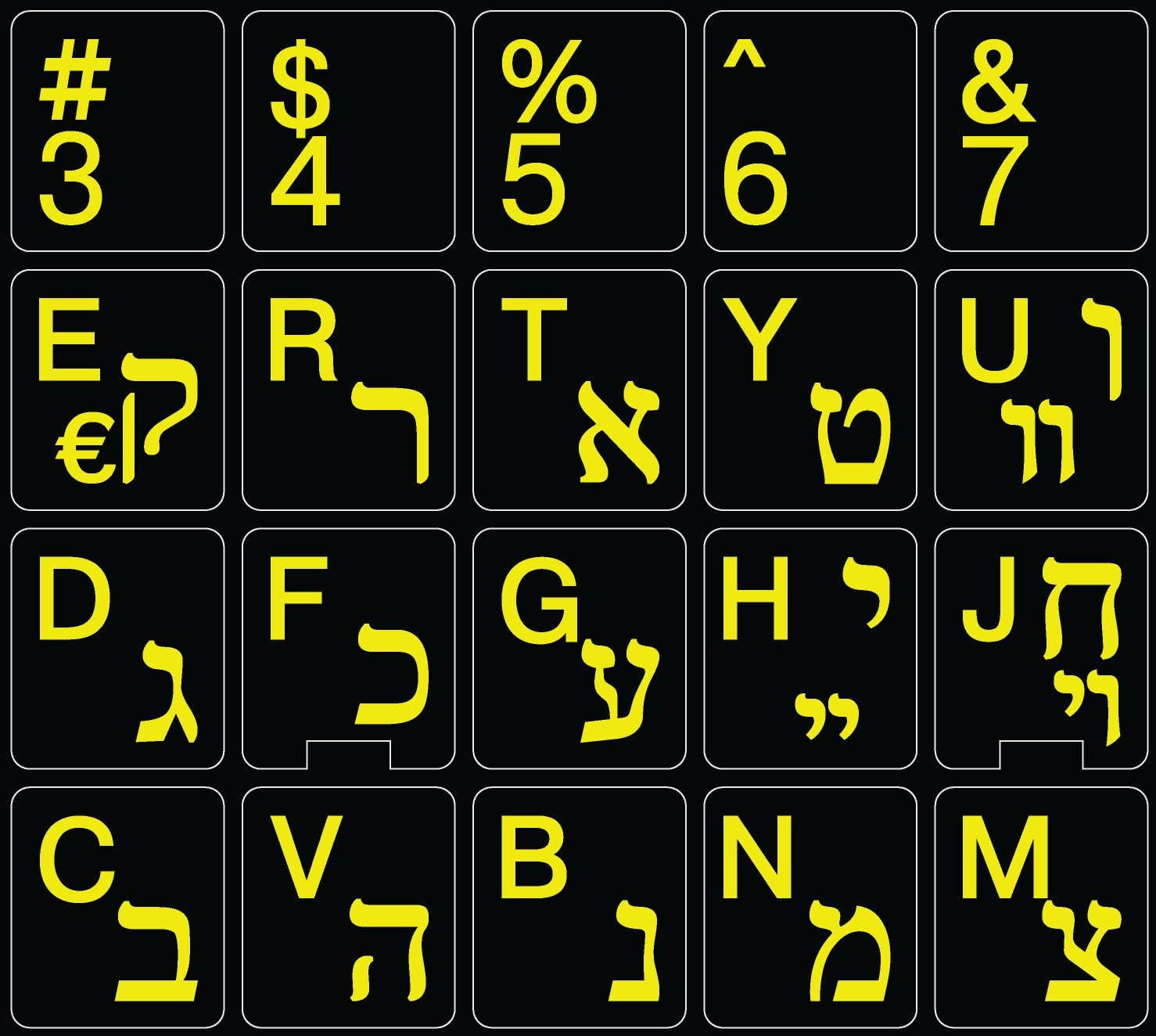 Hebrew Greek English US Keyboard Sticker Black
