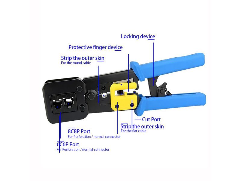 RJ45 Crimp Tool Pass Through Cat5 Cat5e Cat6 Crimping Tool for RJ45/RJ12 Regular and End-Pass-Through connectors