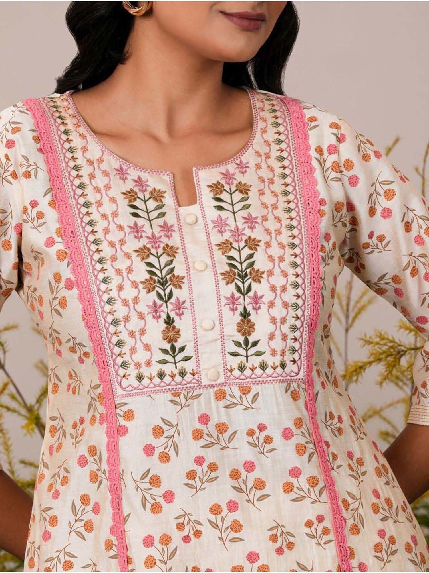 Libas Beige Printed Kurta Pant Set