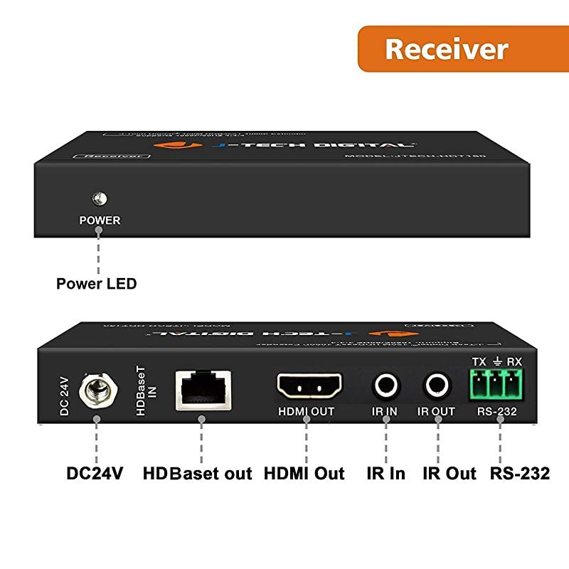 Long Range HDMI Extender Over Cat6 150m/492ft HDBaseT 1080P Extender PoC, Bi-Directional IR, Supports Dolby Digital, DTS, with EDID, CEC, & RS-232 Passthrough (JTECH-HDT150)