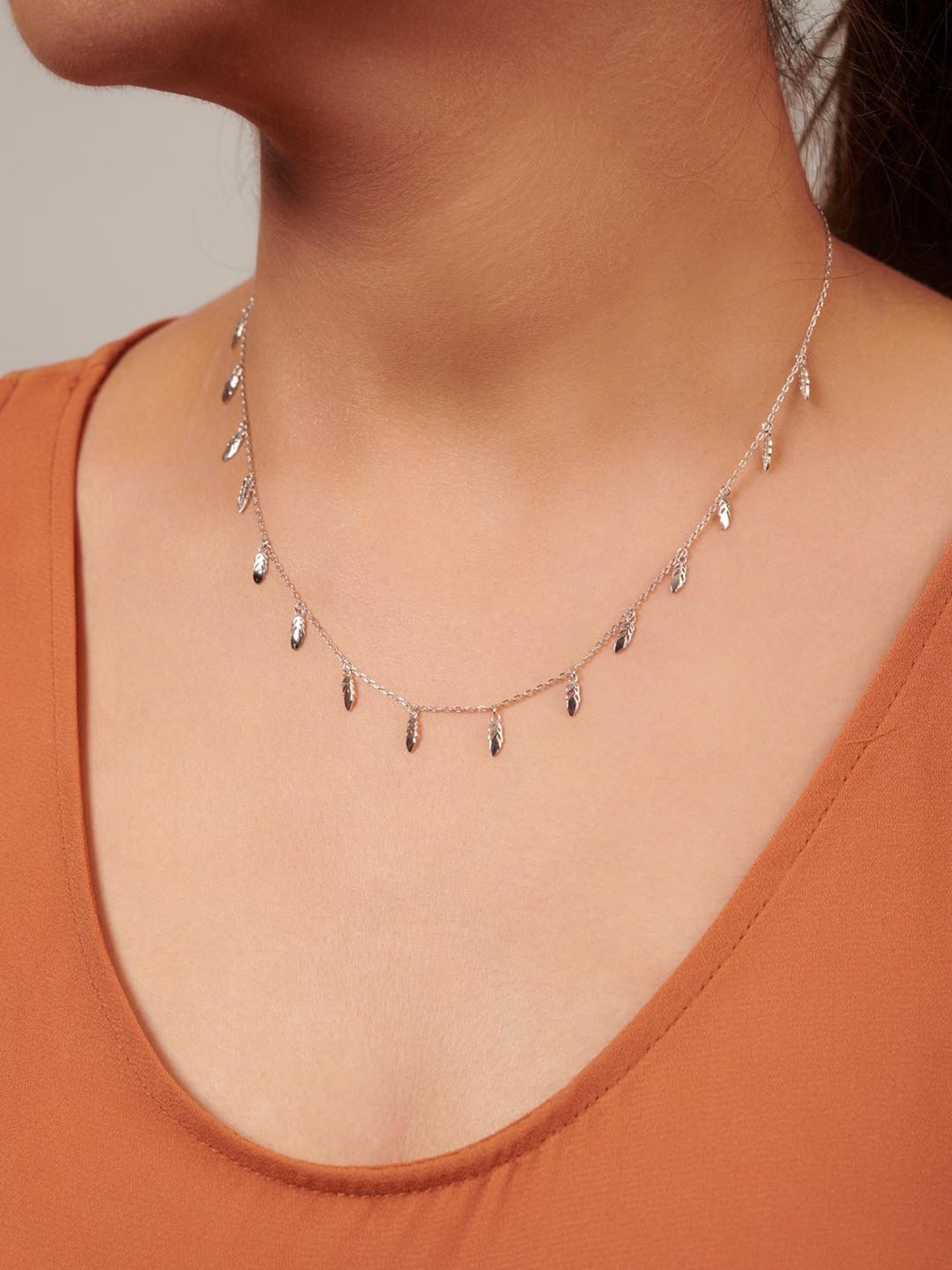 Curio Cottage 92.5 Sterling Silver Rhodium-Plated Feather Necklace for Women