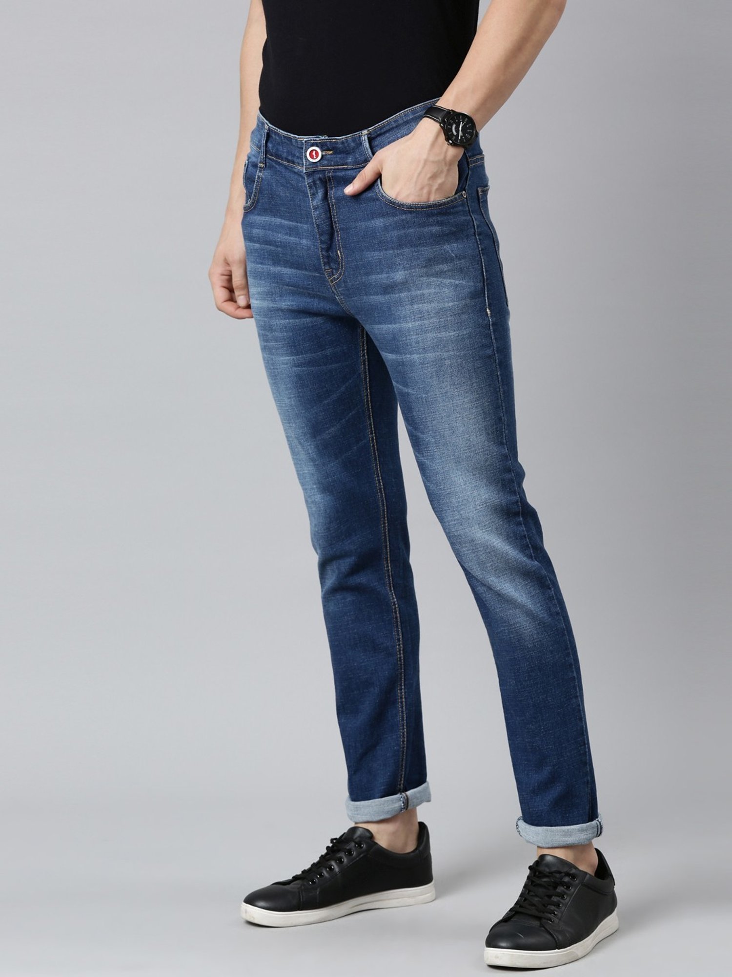 CINOCCI Blue Cotton Slim Fit Jeans