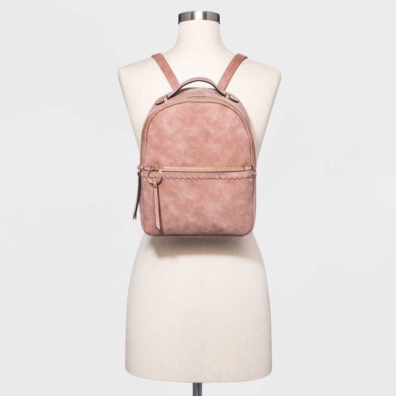 VR NYC Zip Closure Whipstitch Shoulder Handbag - Mauve