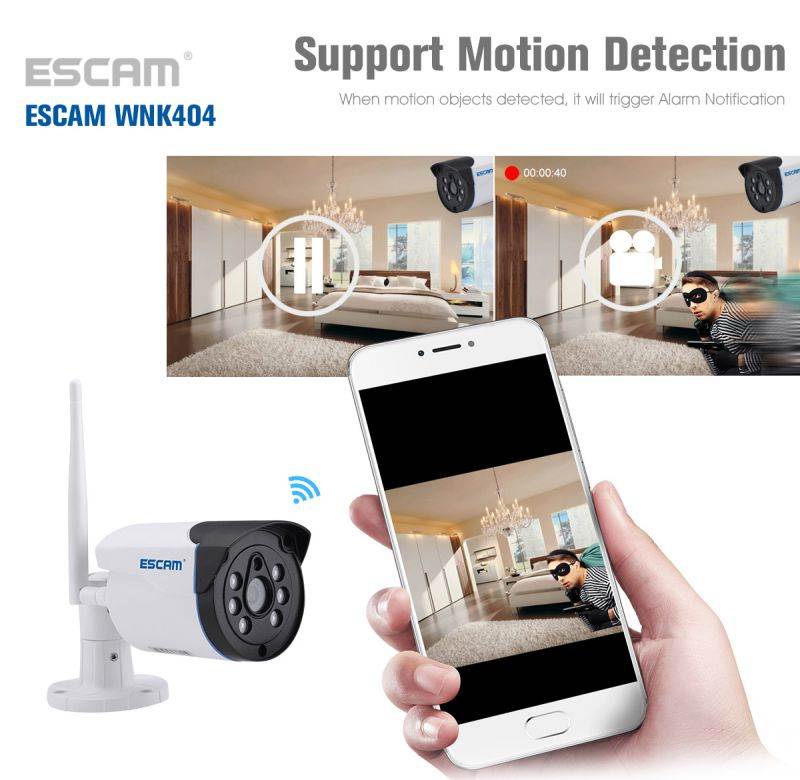 ESCAM WNK404 4CH 1080P Outdoor IR Video Wireless Surveillance Security IP Camera CCTV NVR System Kit