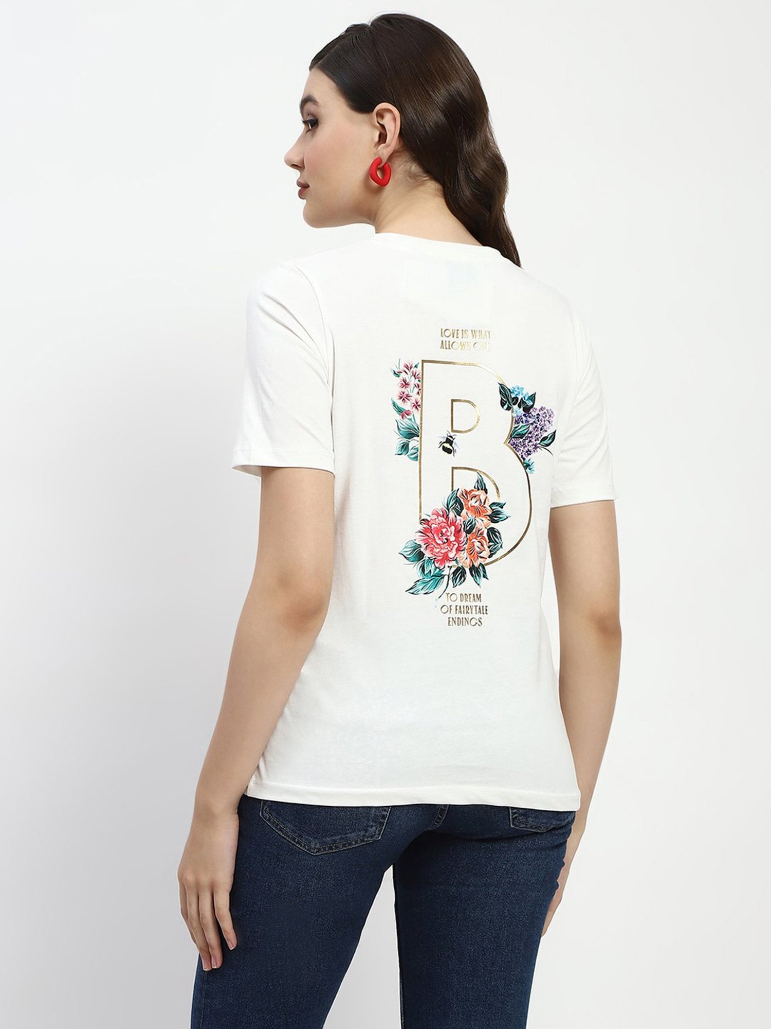MADAME White Cotton Graphic Print T-Shirt